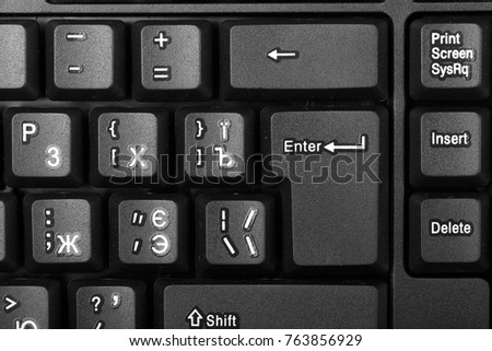 button Enter on the keyboard close-up, top view
