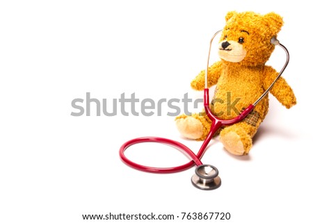 Teddy Bear with Stethoscope and white background
