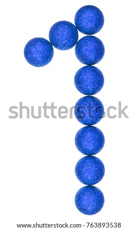Numeral 1, one, from decorative balls, isolated on white background