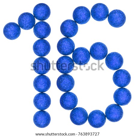 Numeral 16, sixteen, from decorative balls, isolated on white background