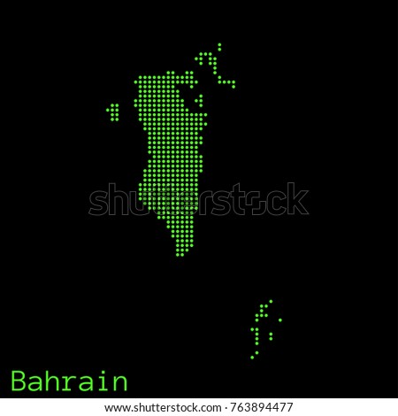 Vector Bahrain map dotted silhouette with green dots on a black background (as on old ancient computers running DOS)