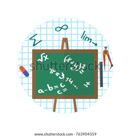 Infographic containing a school board with mathematical formulas. Vector Illustration.