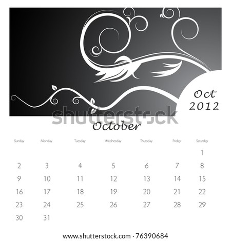 An image of a October 2012 vine swirl calendar.