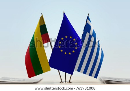 Flags of Lithuania European Union and Greece