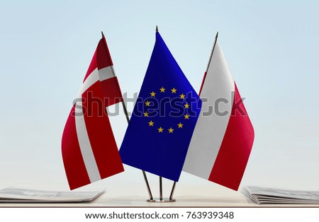 Flags of Denmark European Union and Poland