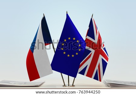 Flags of Czech Republic European Union and United Kingdom of Great
Britain and Northern Ireland