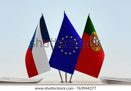 Flags of Czech Republic European Union and Portugal