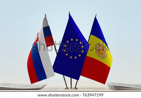 Flags of Slovakia European Union and Andorra