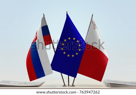 Flags of Slovakia European Union and Malta