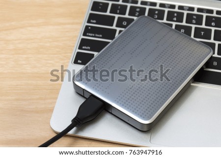 External harddisk on laptop. 
External hard drive on keyboard. 
