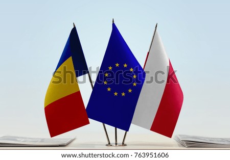 Flags of Romania European Union and Poland