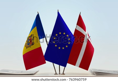 Flags of Moldova European Union and Denmark