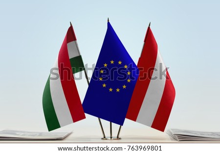 Flags of Hungary European Union and Austria