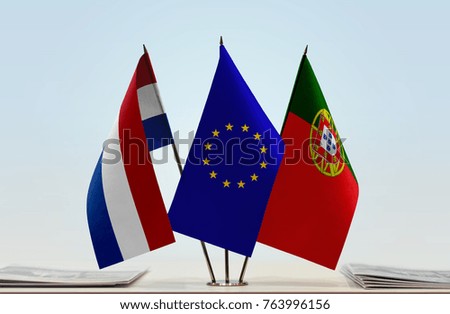 Flags of Netherlands European Union and Portugal