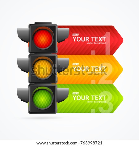 Realistic 3d Detailed Road Traffic Light Banner Card Symbol Of Safety Rules Web Design Element. Vector illustration of Stoplight Royalty-Free Stock Photo #763998721