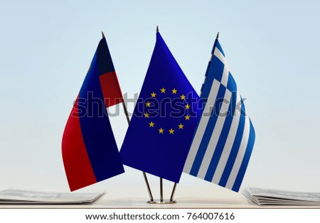Flags of Liechtenstein European Union and Greece