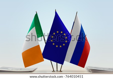 Flags of Ireland European Union and Russia