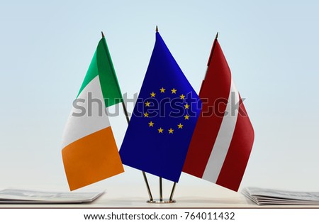 Flags of Ireland European Union and Latvia