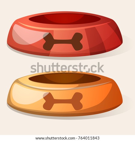 Cartoon dog bowl. Red and yellow. Vector eps10