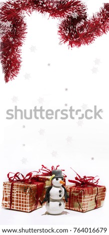 Abstract Christmas composition. Winter abstraction. Christmas decorations on white table with
design elements. Can be uses as horizontal banner.