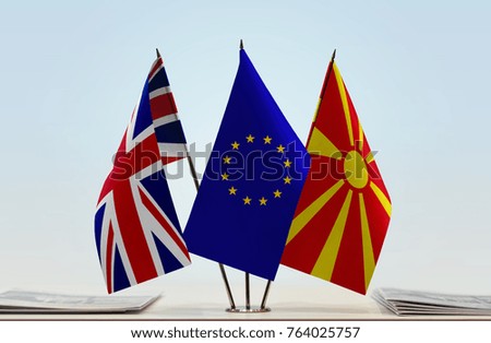 Flags of United Kingdom European Union and Macedonia
