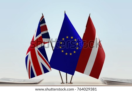 Flags of United Kingdom European Union and Latvia