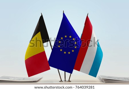 Flags of Belgium European Union and Luxembourg