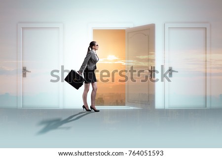 Businesswoman facing many business opportunities