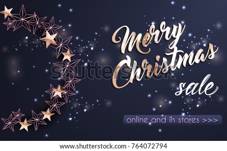 Christmas Background with Christmas Wreath of Cutout Shining Gold Stars. Vector illustration
