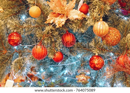 Christmas balls hanging on the tree.Stock Photo
