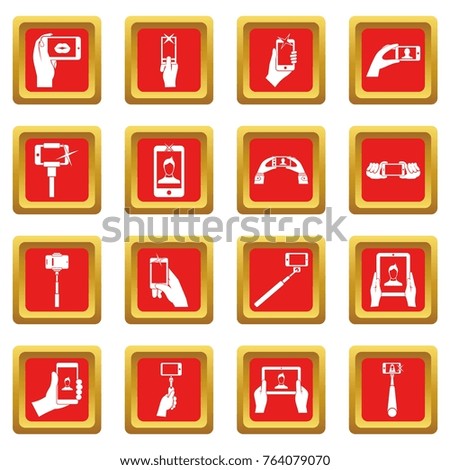 Selfie icons set in red color isolated  illustration for web and any design