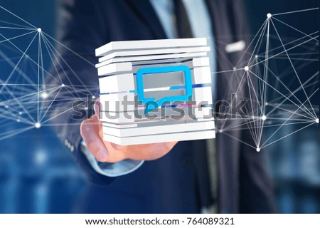 View of a 3D rendered Blue Email symbol displayed in a sliced cube