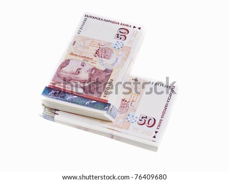 Two Packs of Fifty Bulgarian Leva bills isolated on white background