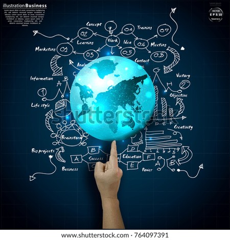 Hands pointing orb - plan  Business idea and concept Vector  illustration  Background.