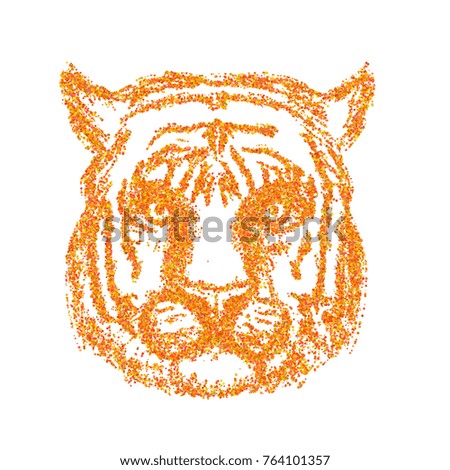 Tiger Face in Stippling Style on White Background. Vector illustration