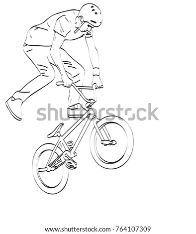bmx stunt cyclist line art - vector