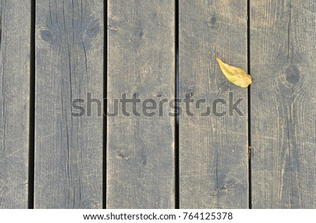 old brown wooden board with small yellow leaf