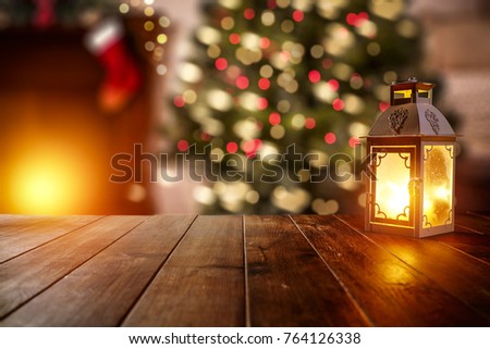 Christmas time and desk with free space for your decoration. 