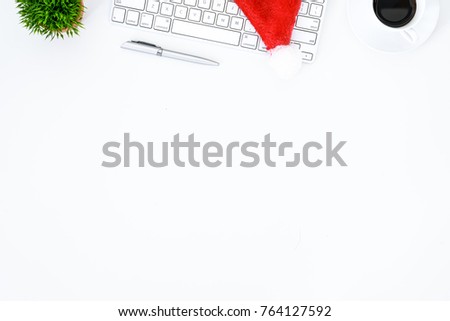 Top view desk of busiess with copy space and christmas festival theme background.