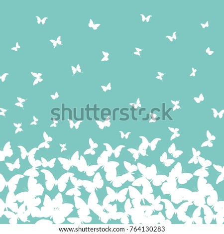 spring summer card design. banner, white butterfly on sky blue turquoise background. illustration