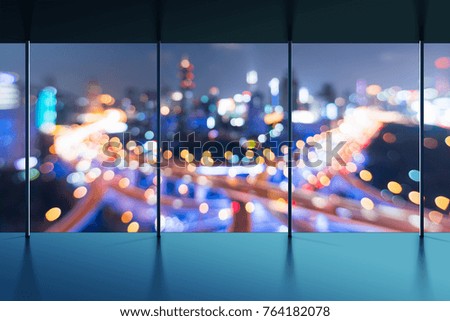 cityscape of modern city at dawn from empty floor