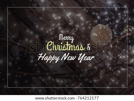 Digital composite of merry Christmas and happy new year text on Christmas background with snow