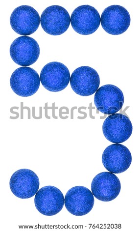Numeral 5, five, from decorative balls, isolated on white background