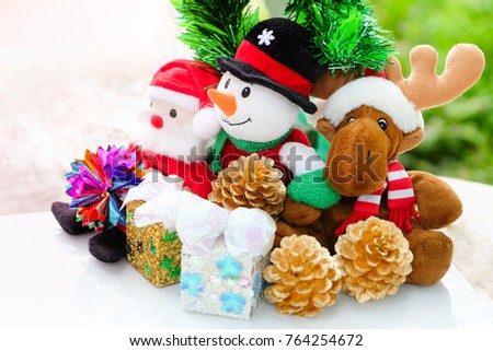 Colorful Christmas characters and decorations. Using as background or wallpaper holiday, new year, Christmas concept.