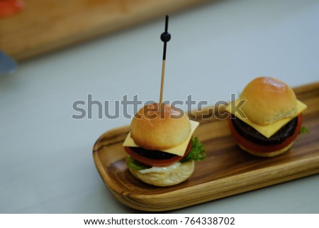 Close up Homemade   Shiitake mini burger. (selective Focus)