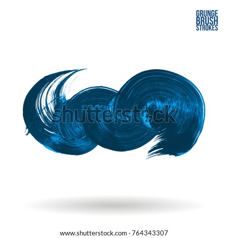 Blue  brush stroke and texture. Grunge vector abstract hand - painted element. Underline and border design.