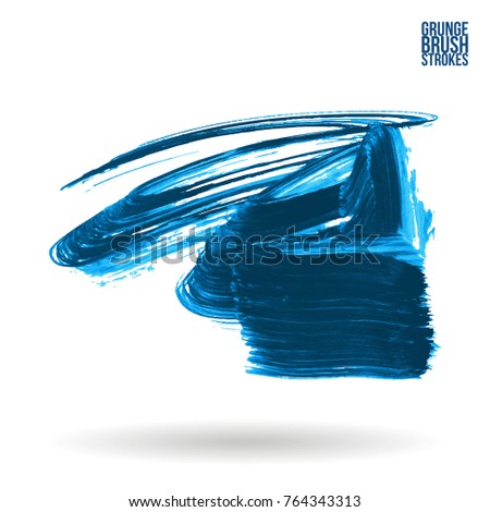 Blue  brush stroke and texture. Grunge vector abstract hand - painted element. Underline and border design.