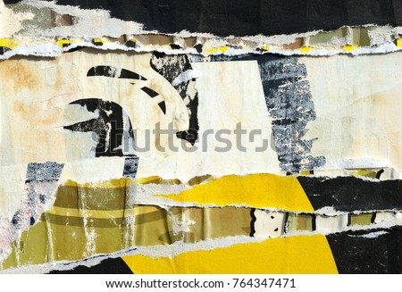 Old posters ripped torn creased crumpled grunge collage texture background / Paper background surface