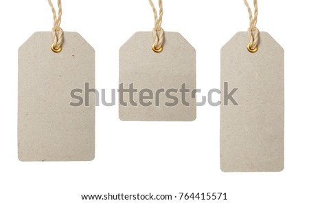 Price tags on strings set. Isolated on white background. Blank sale or price tag made of cardboard. Graphic design element for catalogue, webshop,