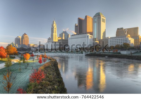 The Columbus, Ohio skyline on a clear fall day